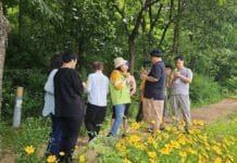 향긋한 숲의 초대 시간으로 시설 인근 산을 산책하며 숲에 있는 향긋한 꽃과 눈맞춤함, 사진+협회제공
